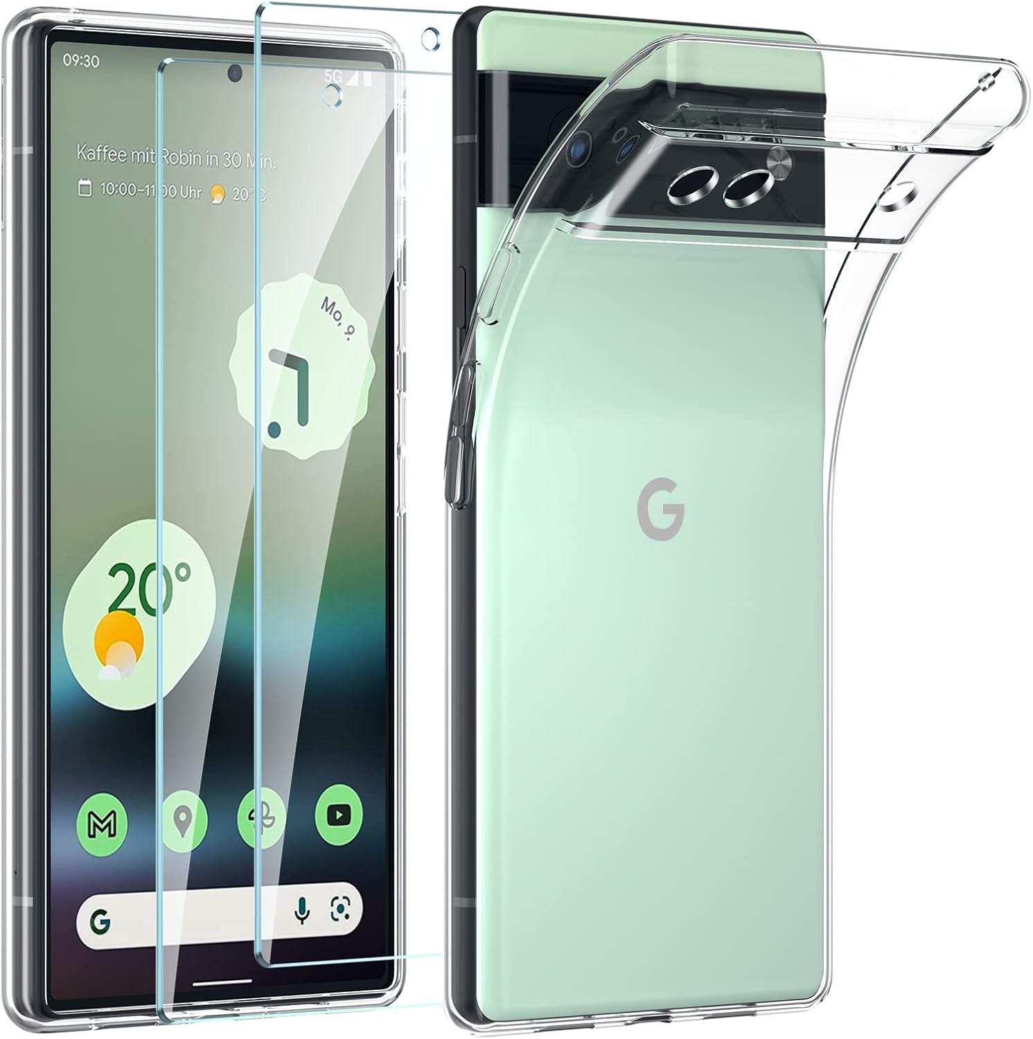 Phoona Für Google Pixel 6a Hülle,mit 2 Stück Schutzfolie,Transparente
