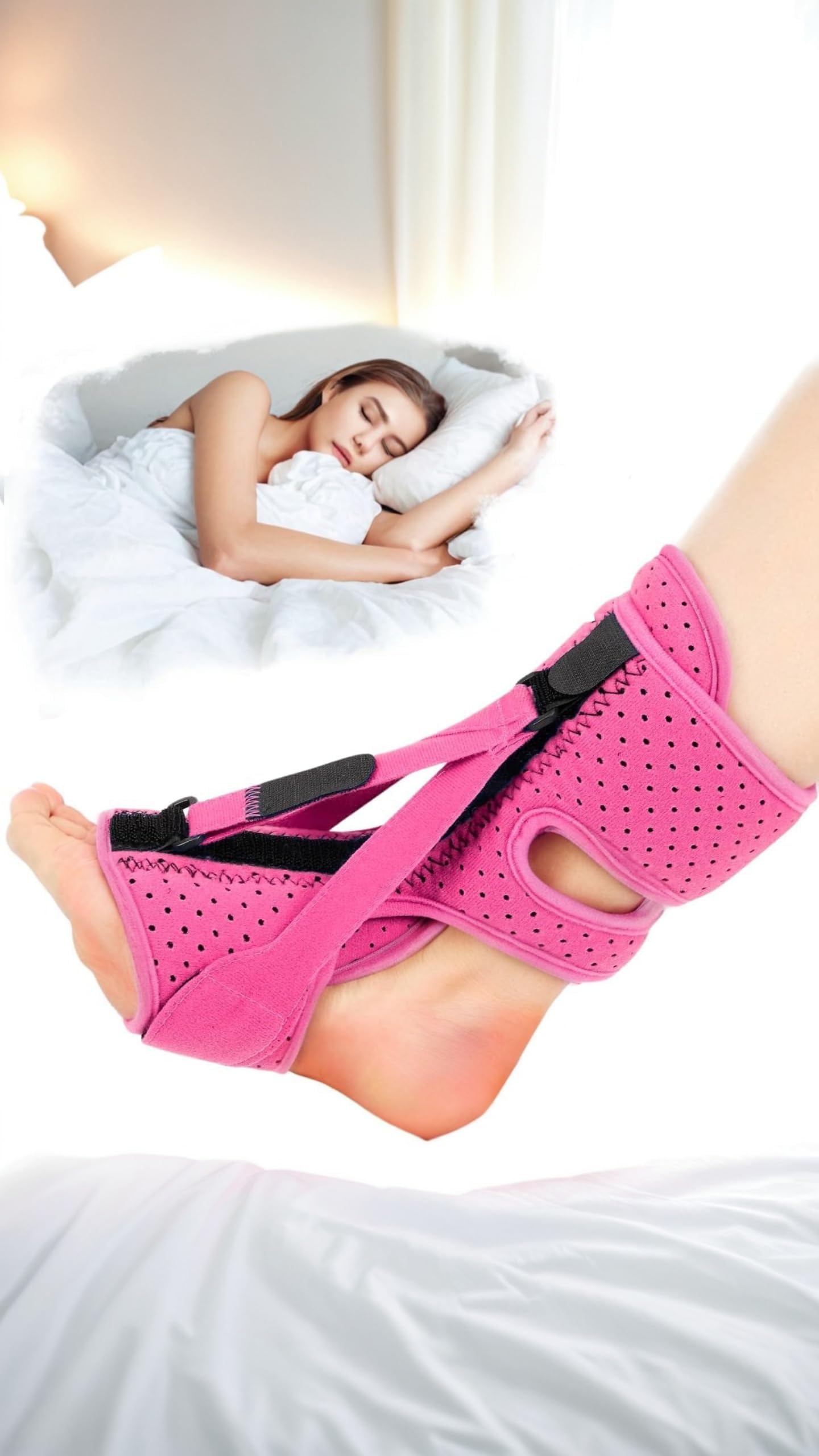 Sweet seven 1 Pcs Adjustable Plantar Fasciitis Night Splint - Pink Ankle Brace for Relief, Achilles Tendonitis Support, Foot Drop Pain - Breathable Design Pink