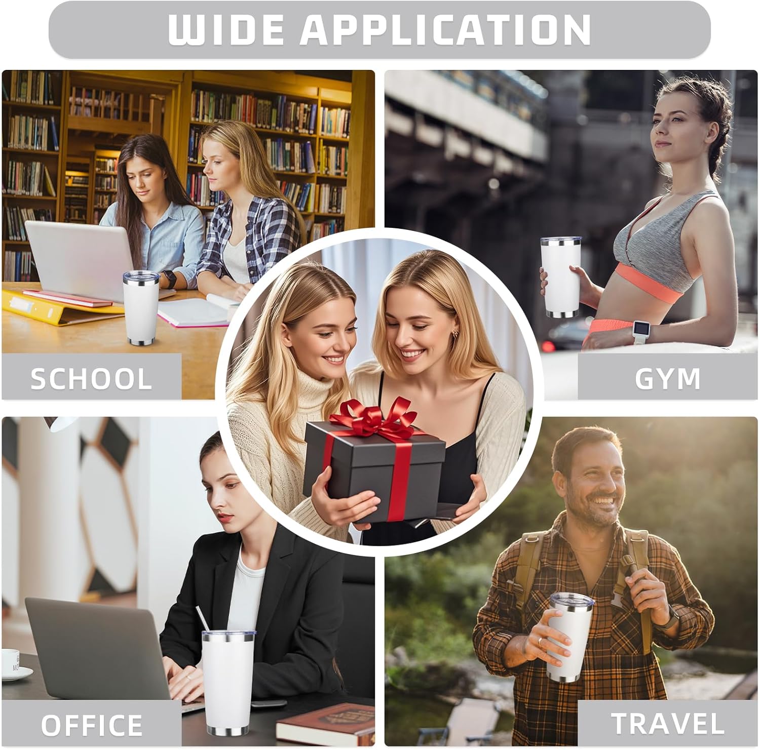 20 oz Tumbler with Lids and Straws, Stainless Steel Insulated Travel Coffee Mug, Double Wall Vacuum Insulated Tumblers, Powder Coated Coffee Tumbler for Cold & Hot Drinks (White, 4pack) - Image 7