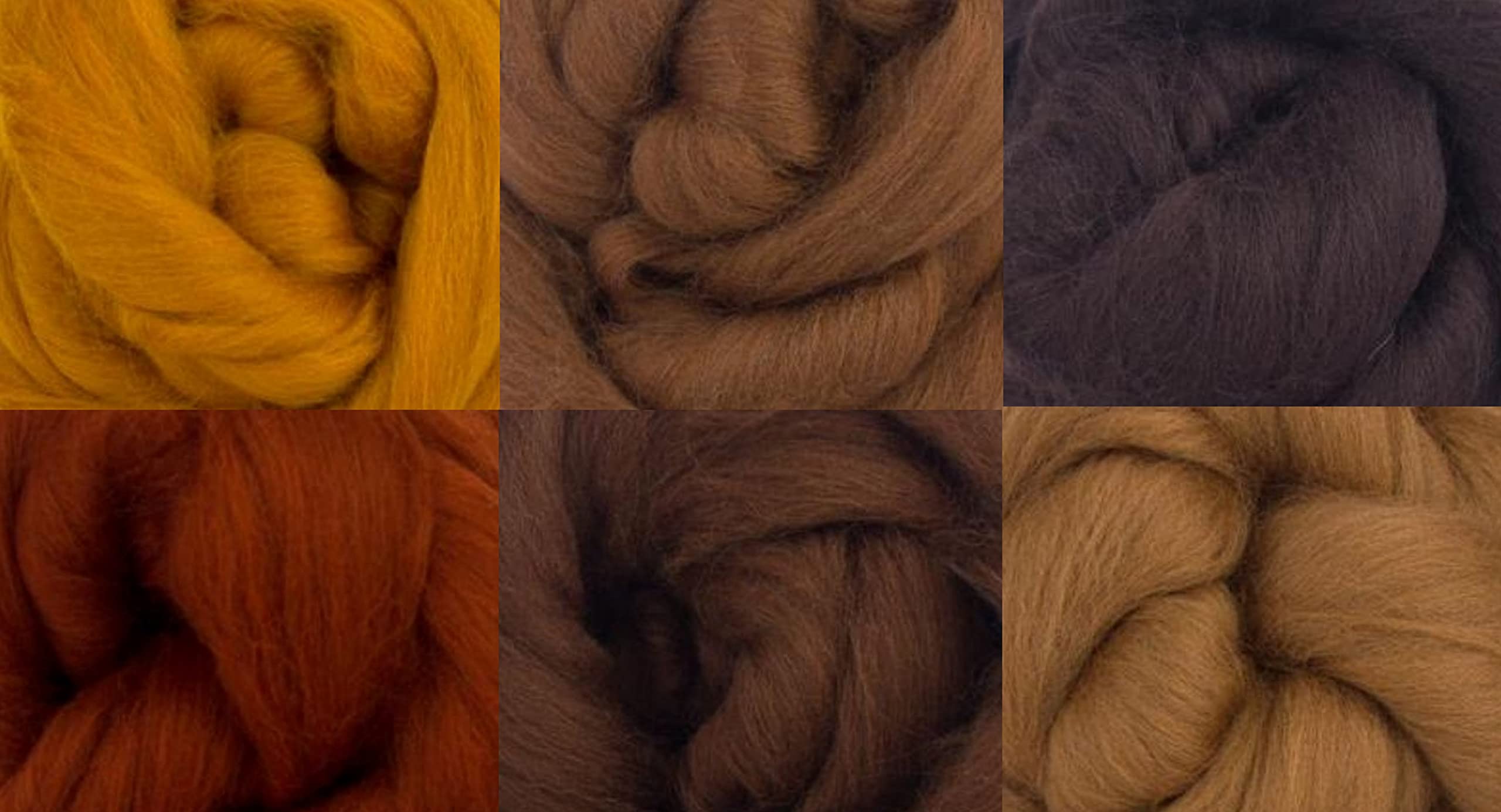 Pack of 6 Brown Shades of Merino Felting Wool for Needle Felting and Wet Felting - 36gms
