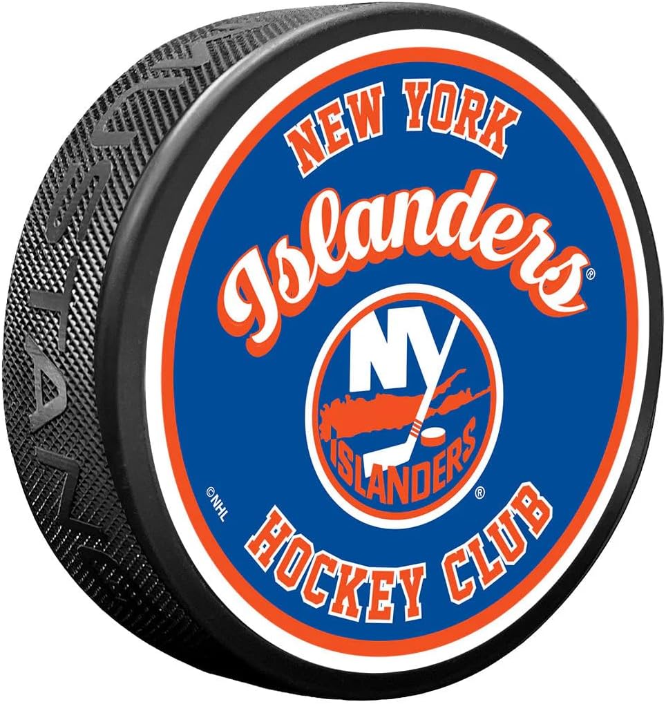 Sports Decor New York Islanders Puck | Retro Script