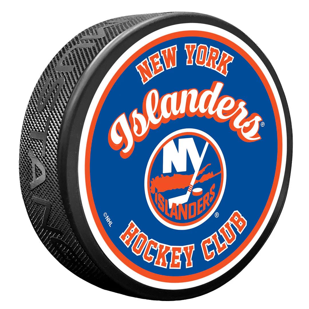 Sports Decor New York Islanders Puck | Retro Script