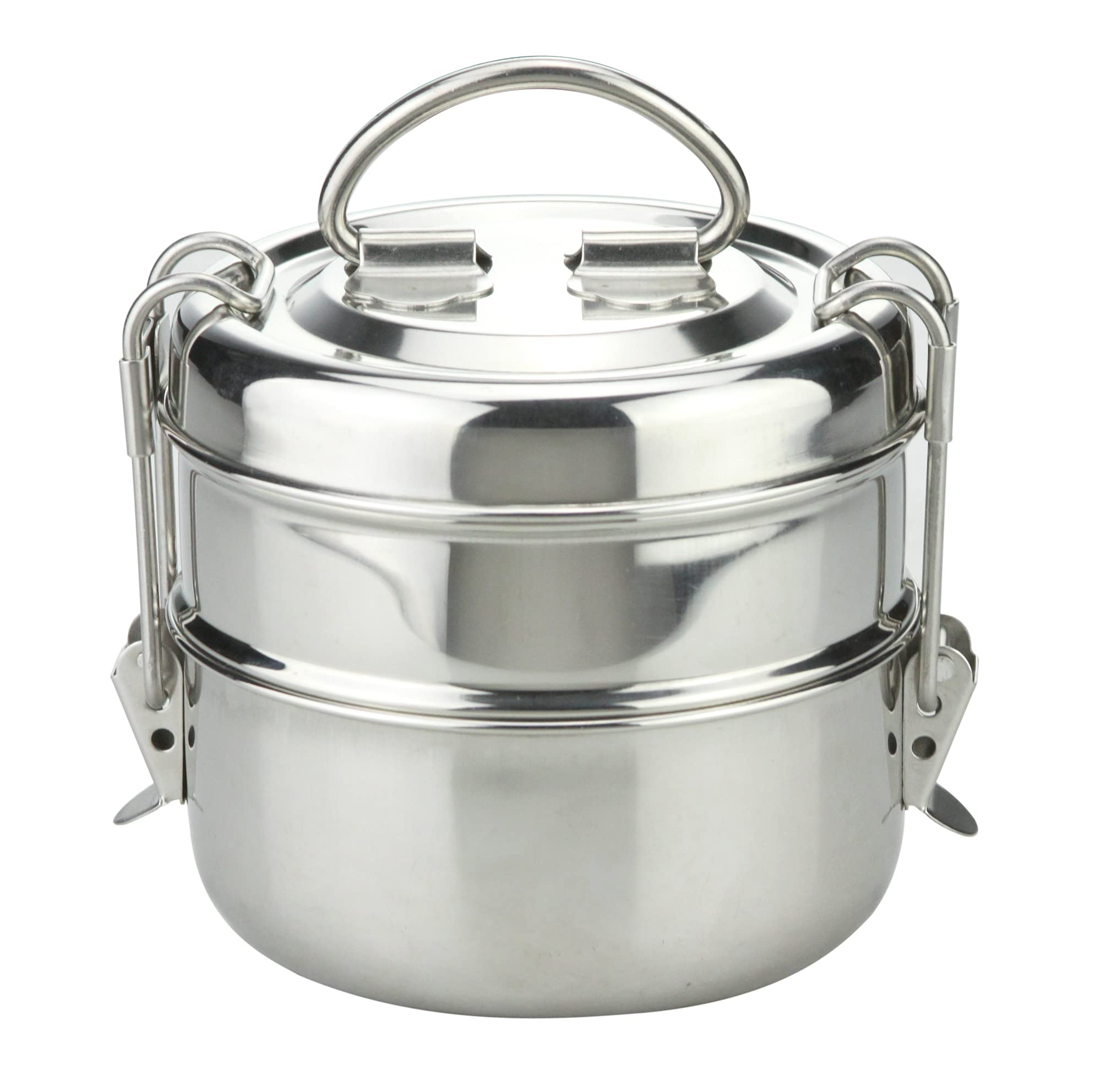 Gk Global Kitchen Silver Indian Tiffin Stainless Steel 2 Tier Tiffin Lunch Box Stackable Tiffin Carrier Tins Lunch Food Containers Storage Portable Kids Adults Work Office School Picnic (2-Layer Tier)