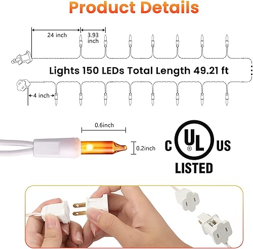 Miniatura 5 de 150 luces de Navidad multicolor, bombilla incandescente de 49.2 pies, mini tira de luces conectables, luces transparentes para árbol de Navidad con