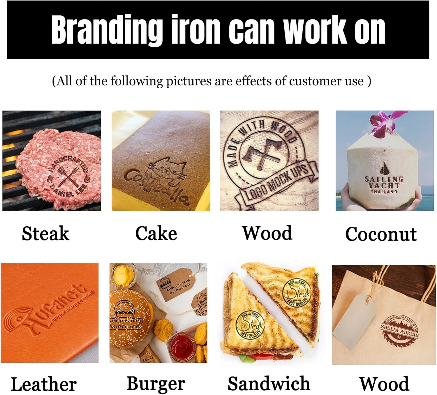 Custom Electric Branding Iron for Wood Personalized Name Logo Metal Heat Stamp Custom Burning for Food Leather Meat Cake Gifts Party Wedding (1-3 inch)