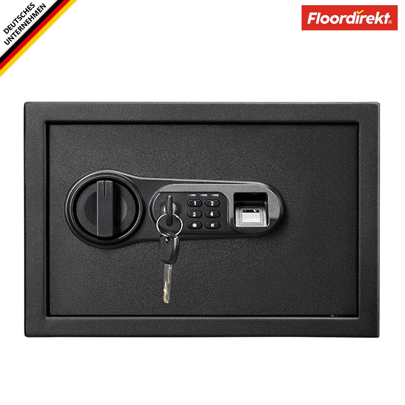 Floordirekt Tresor Catoca 30 x 38 x 30 cm Möbeltresor Safe mit Fingerabdruck Sensor - elektronisches Zahlenschloss, Kombinationsschloss - Wandtresor für Zuhause mit Verriegelungsbolzen