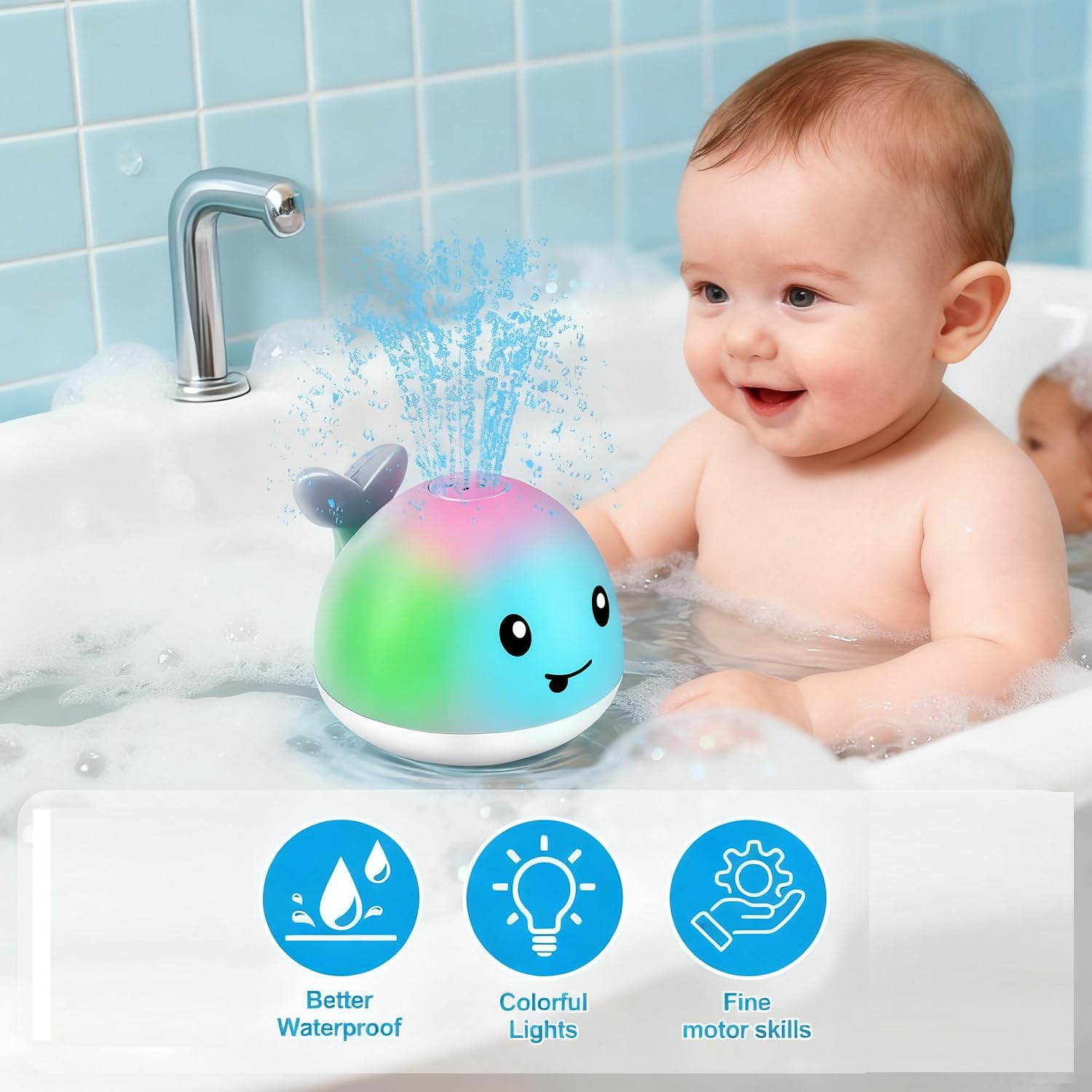 Whale Bath Toy Sprinkler CEJOHD Light Up Bath Toys for Kids Ages Infant Baby Bath Toys 18+ Months Boys Girls Baby , Toddler Bathtub Pool Toys(Gray) — view 3