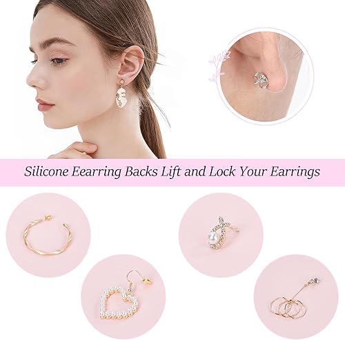 Miniatura 3 de 320 piezas de aretes de goma para tachuelas, parte trasera de silicona hipoalergénica de plástico transparente para aretes, tapones de embrague de