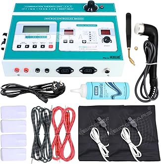 Physiogears 5 In 1 IFT MS Tens Ultrasonic Deep Heat Physiotherapy Machine Electrotherapy Combo Physiotherapy Machine With One Year Warranty For All Pain Relief Device (Self Adhesive Pad), Multicolor