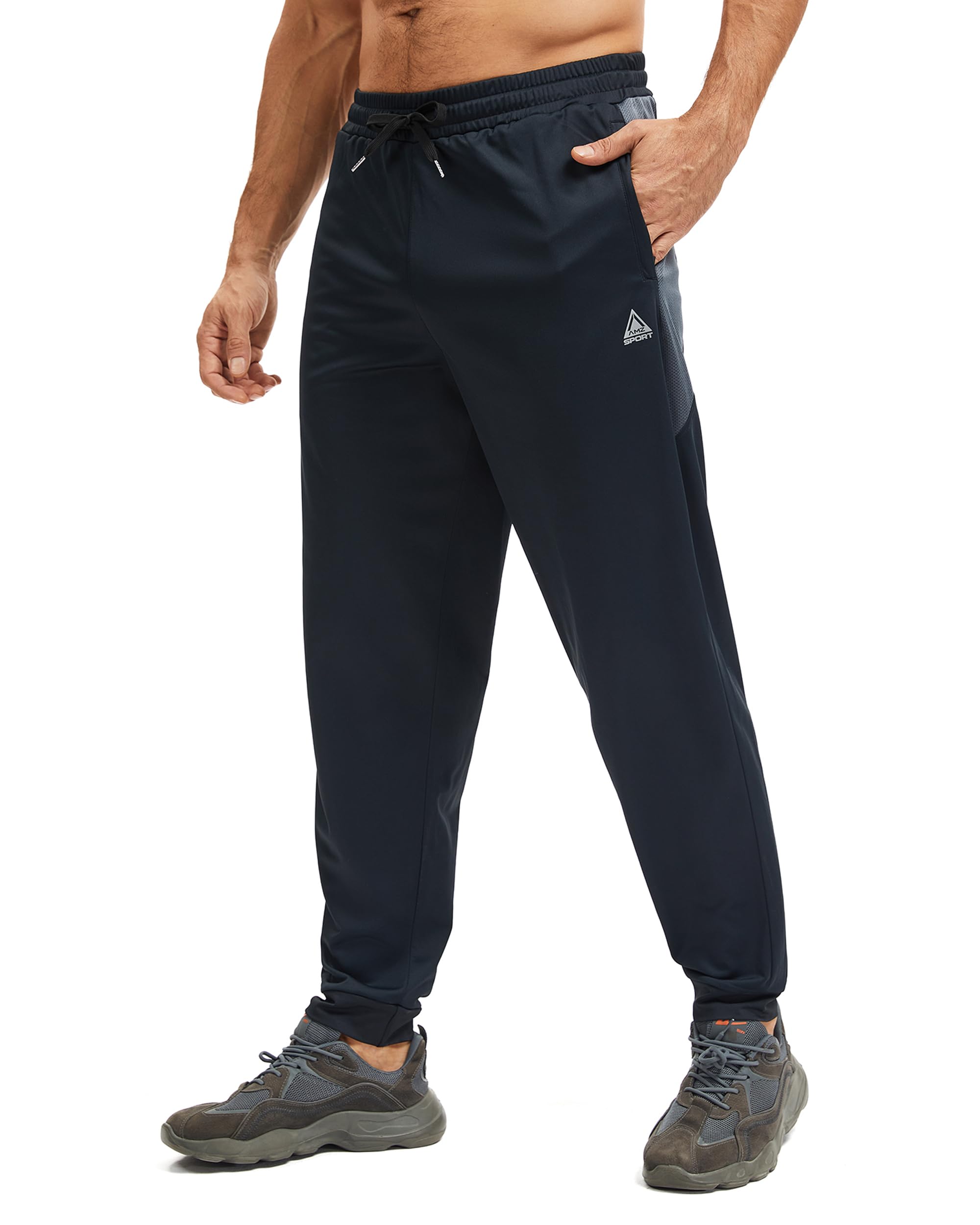 AMZSPORT Herren Jogginghose Leicht mit Reißverschlusstaschen Atmungsaktive Hose für Gym, Laufen und Freizeit