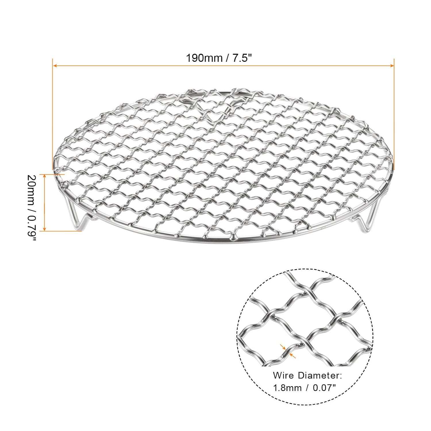 #US 2pcs Round Cooking Rack 7.5" 201 Stainless Steel Barbecue Grill with 20mm Legs