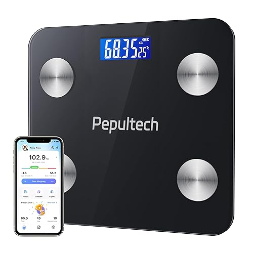 Báscula digital para peso corporal, báscula de baño con aplicación, báscula corporal inteligente con Bluetooth para seguimiento de fitness, pies