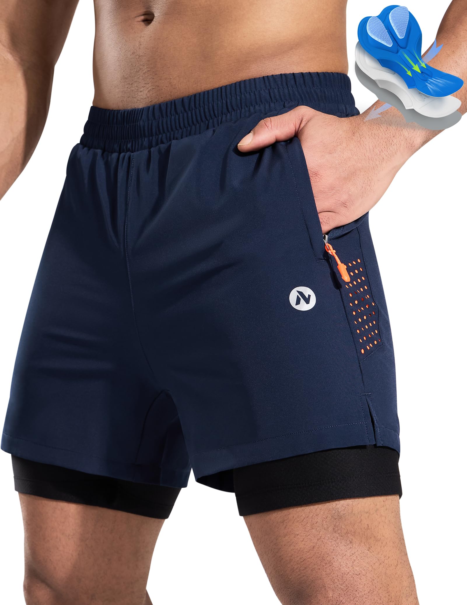 Nepest Mountainbike Hose Herren Kurz MTB Shorts Gel Bike Shorts Herren Tasche Radlerhose Fahrradhose Marine Blau,L