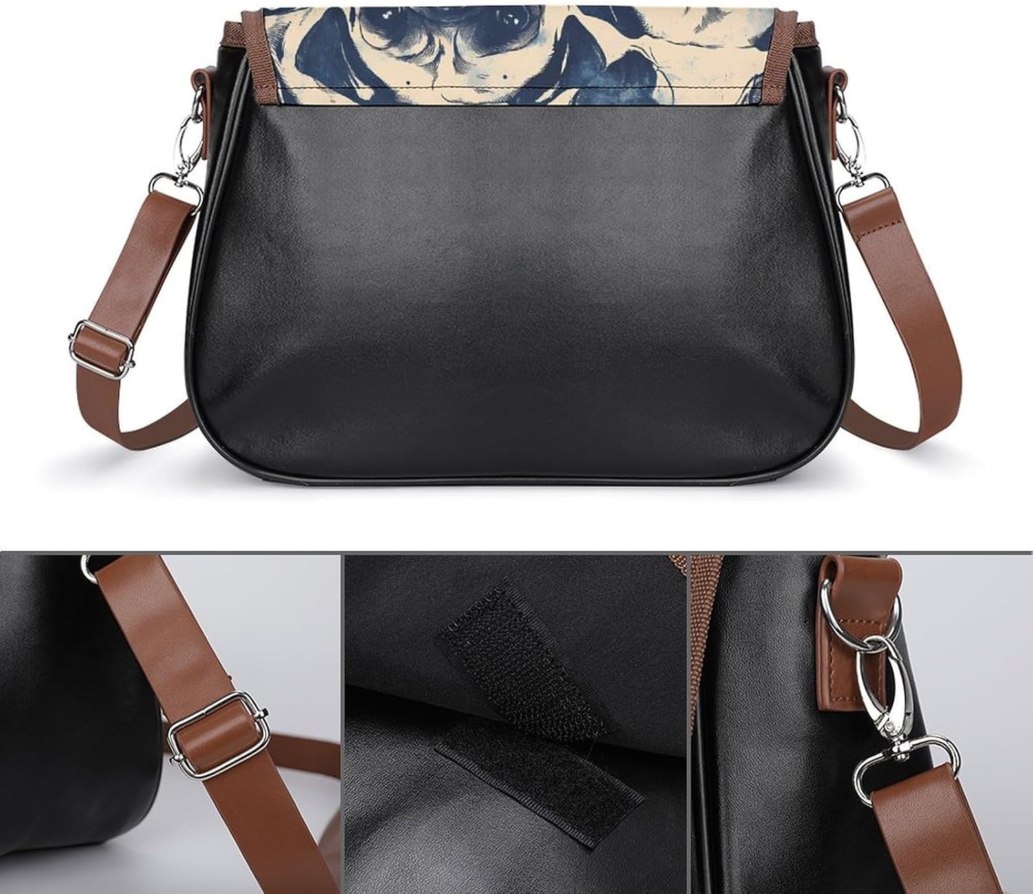 Pugs Dog Heads Pattern Women Crossbody Purse Leather Messenger Bag Handbags Shoulder Strap Bags