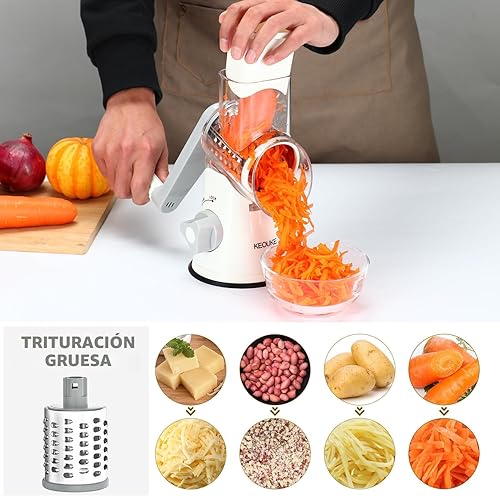 Vista 3 de Cambom Rallador de Queso Rotativo Rallador de Queso Manual con Manivela para Queso Fresco, Verduras, Nueces, Base de Succión Antideslizante, Cepillo
