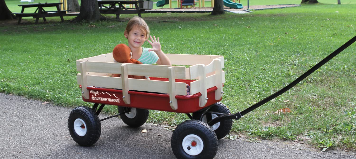 Duncan Mountain Wagon - Pull-Along Wagon for Kids with Wooden Panels, All Terrain Tires, Wide Grip Handle, Wide Wheel Base Red 41” x 22” x 38.5”