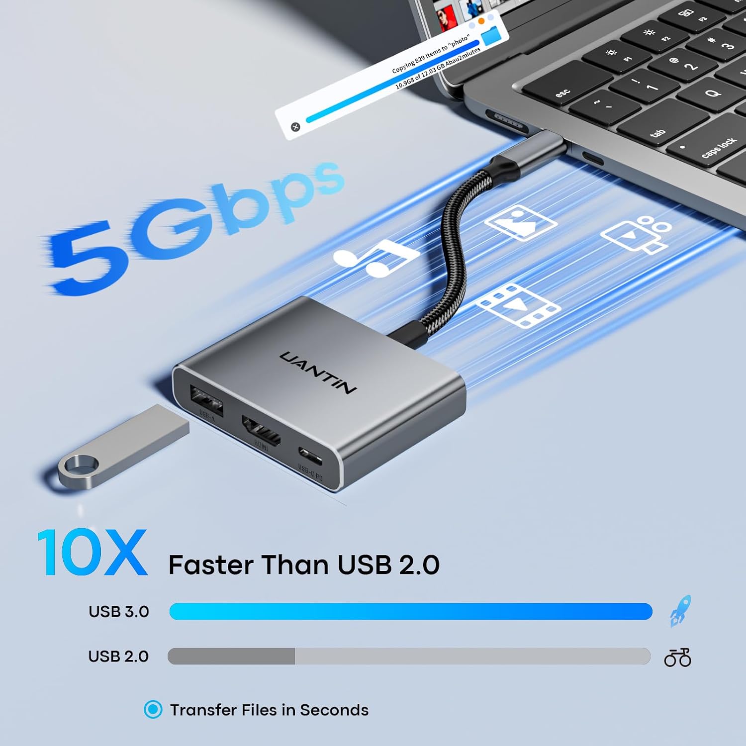 UANTIN USB C to HDMI Adapter, 4K USB Type C to HDMI Multiport Digital AV Converter with 100W PD, USB 3.0 Port, USB-C Hub Dongle for MacBook Neo/Pro/Air, iPad, Tablets, TV, Monitor (Gray)