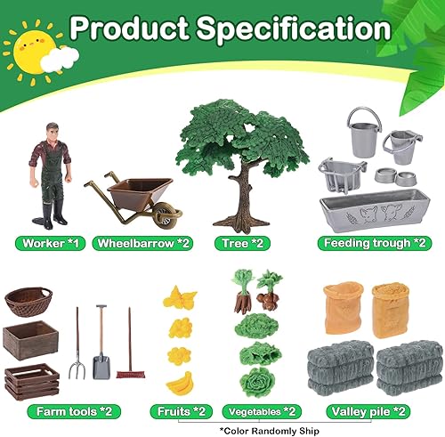 Miniatura 3 de Juego de 54 piezas de juguetes de alimentación para granja, mini juego educativo, incluye paja de heno de plástico, montón de paja, herramientas de