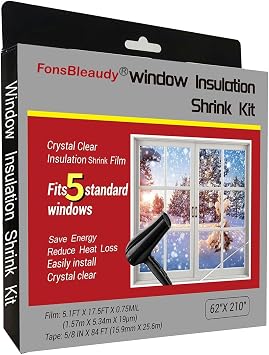 Indoor Window Insulator Kit- 5Windows62-Inch x 210-Inch,Clear Film