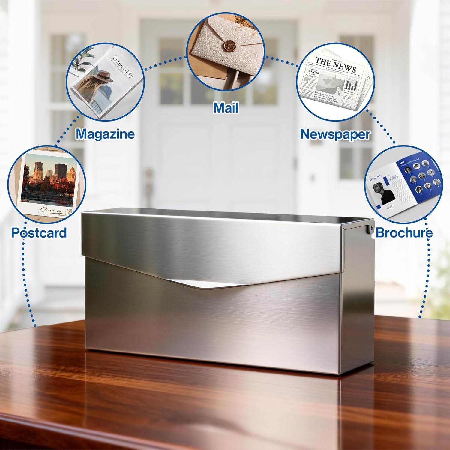 Pochar Rainproof Stainless Steel Mailbox for Walls, Heavy Duty Wall Mounted Mailbox - 14.75'' x 3.75'' x 7'' Rust Proof Steel Dropbox with Rainproof Design(Silver)