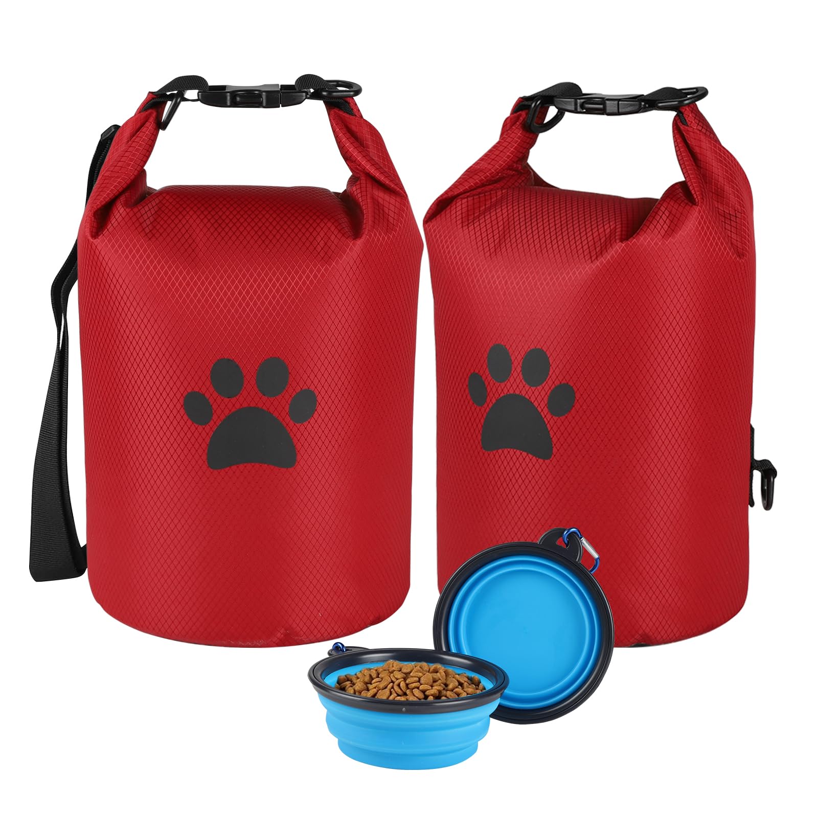 APITOS Compact Dog Travel Bag 2-Pack, 11 lb (4.98 kg) Pet Food Storage with Foldable Bowls, Leak-Proof Design for Car Trips, Camping, Day Outings (Red)