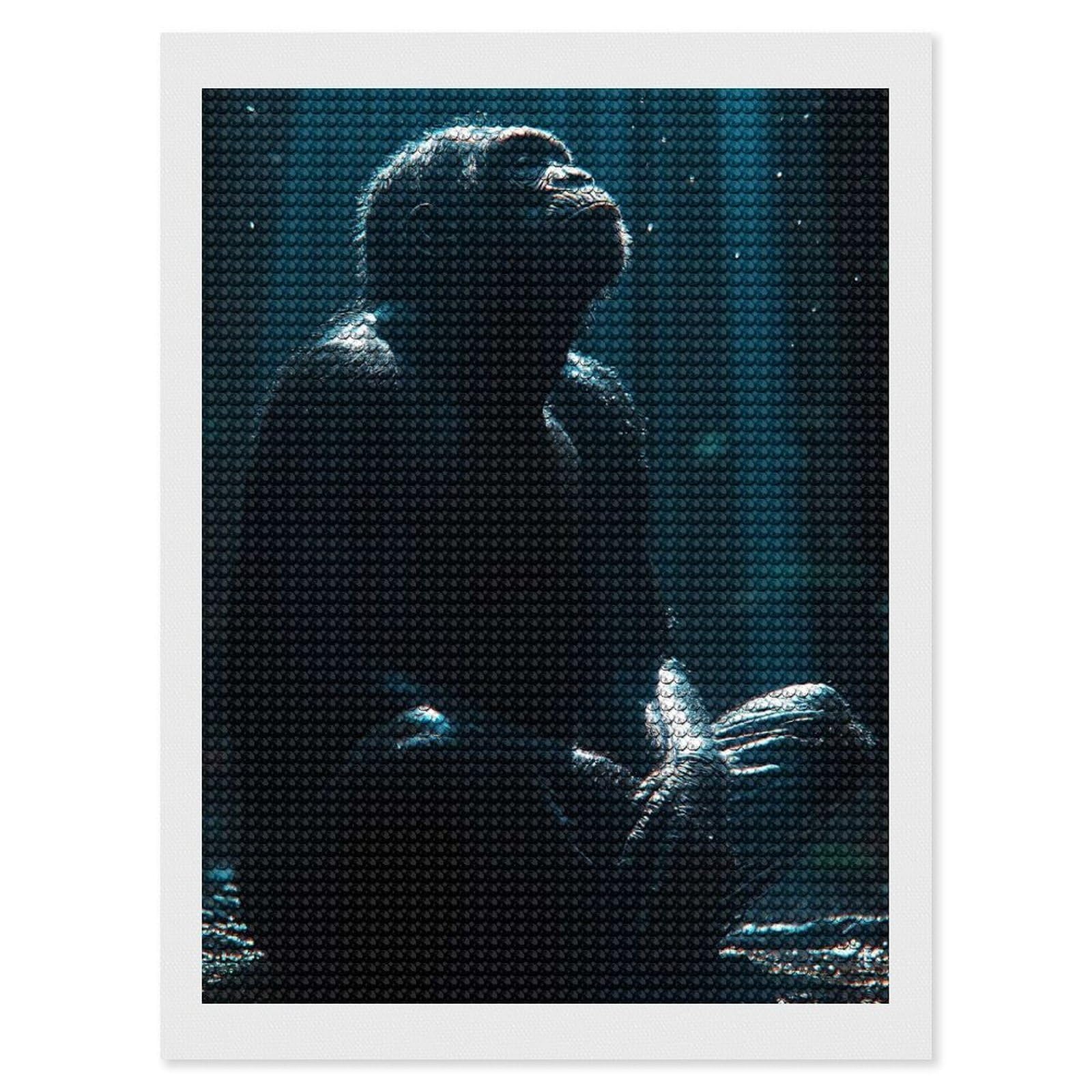 Junmoney Chimpanzee Gazing Upwards in Blue Light Diamond Painting Canvas Set 12"x16", Satisfying Creative Project, Easy to Follow Symbols, Fun Craft Experience