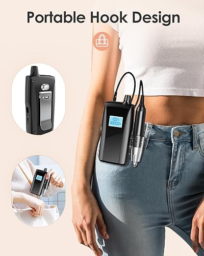 Miniatura 7 de Beloving Máquina perforadora de uñas portátil, lima de uñas eléctrica recargable de 30000 rpm, profesional con visualización de velocidad, bandas