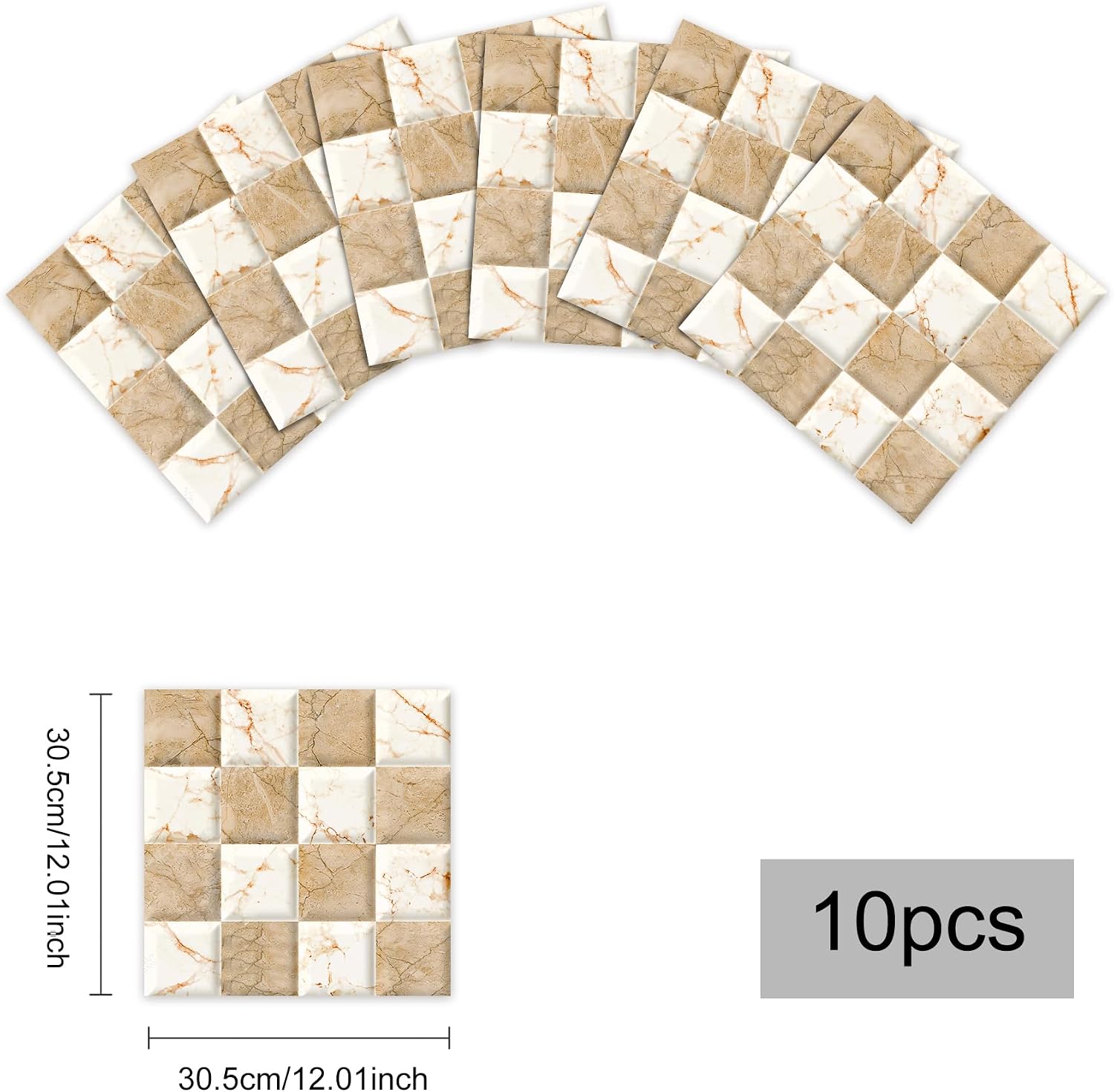 AMAZING WALL Kitchen Bathroom Backsplash Tiles Beige and White Marble Sink Countertop Peel and Stick Wall Sticker Mural 12x12 10PCS/Set