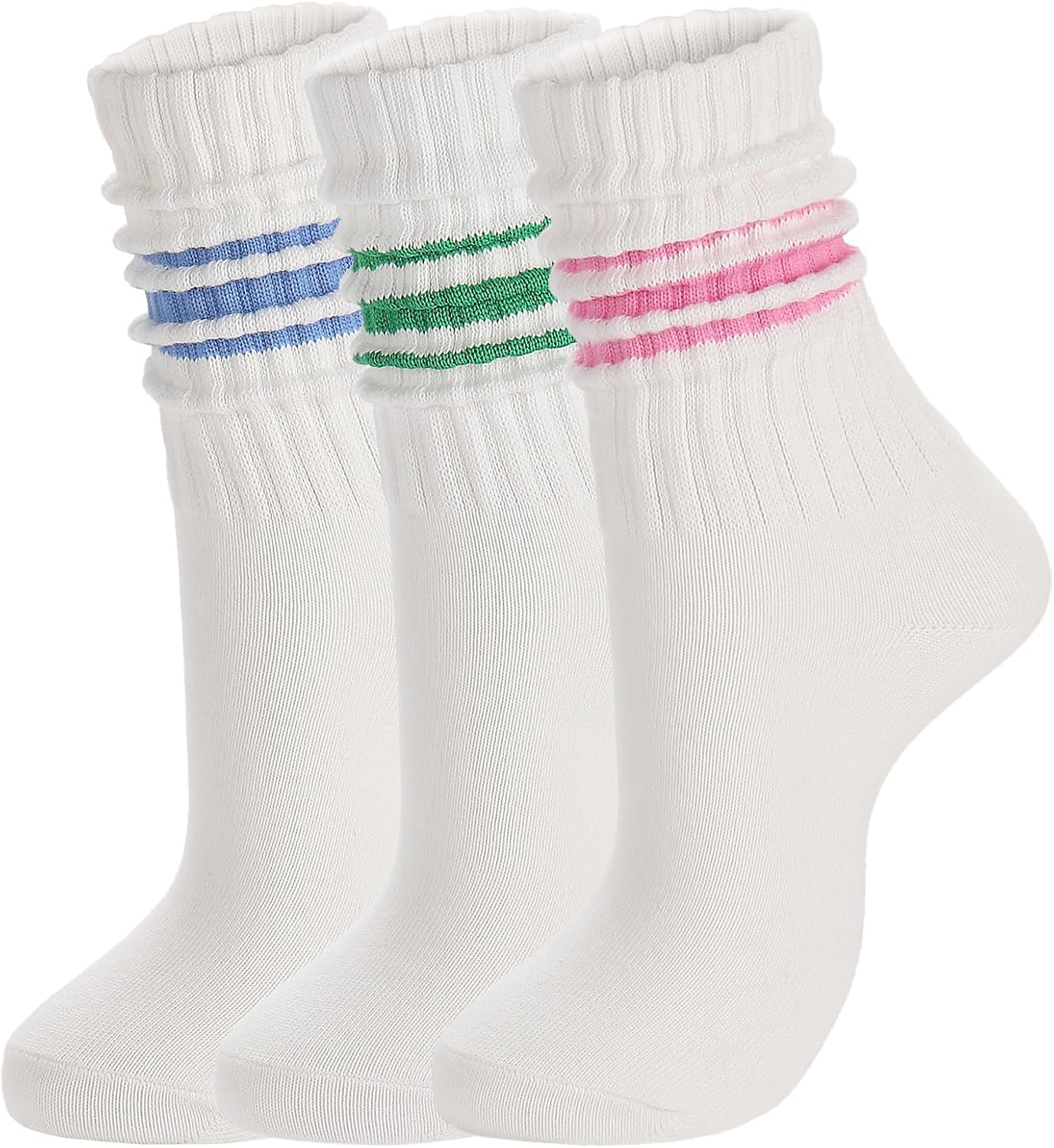 Ultrafun 3/5 Pairs Women's Scrunch Crew Socks Cotton Retro Boot Calf Slouch Socks Sports Casual