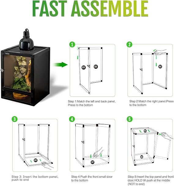 18x18x36 Hybrid Reptile Cage, Tall PVC & Screen Enclosure with Aluminum Frame and Dual Acrylic & Mesh Doors, Ventilated Terrarium for Chameleon and Arboreal Reptiles (4, Black)
