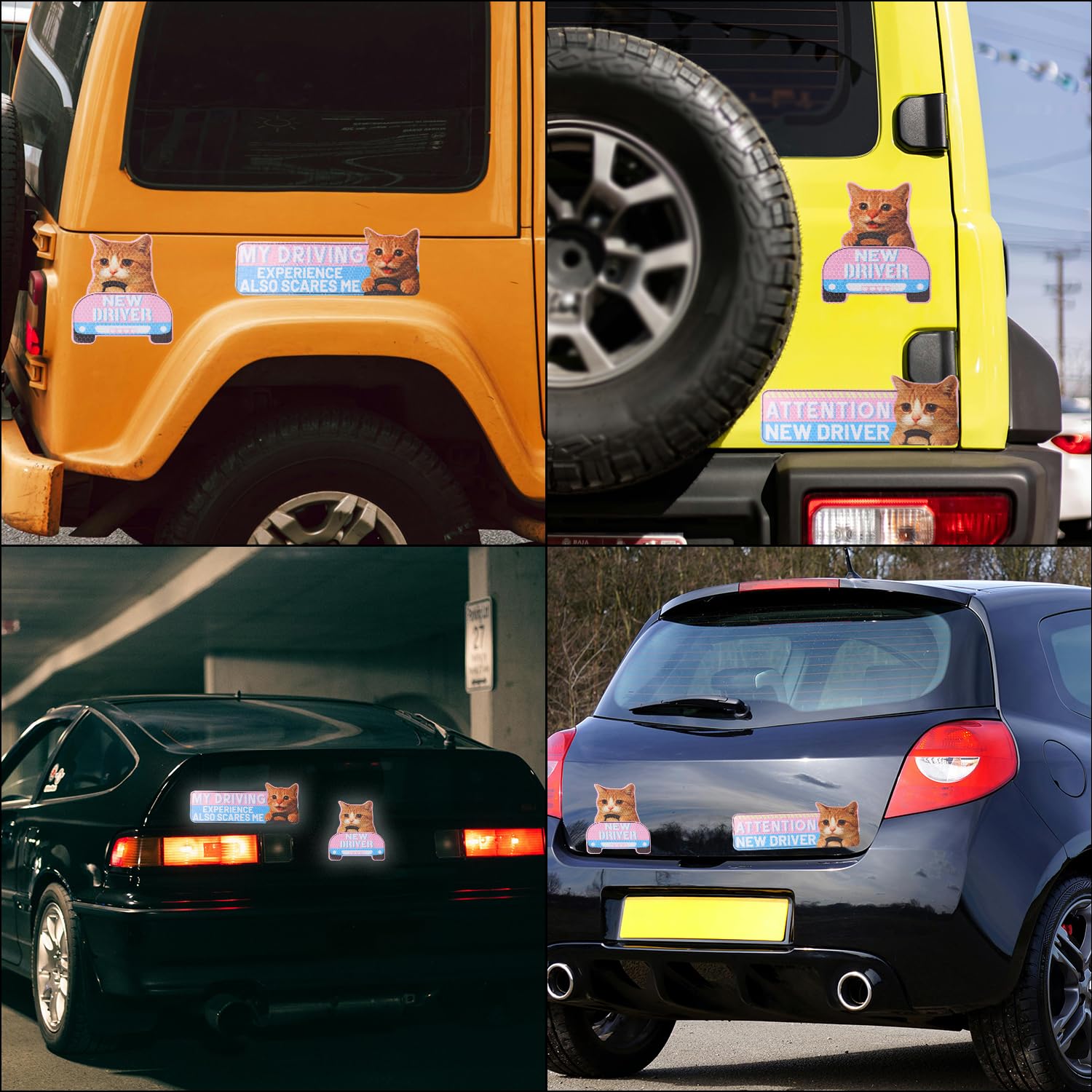 lasuroa 4pz Gatto Magneti per Auto Neopatentati, Divertenti Cartone Animato Riflettenti Magneti Studenti alla Guida Riutilizzabili Adesivi Magnetici per Paraurti Auto Segnaletica di Sicurezza