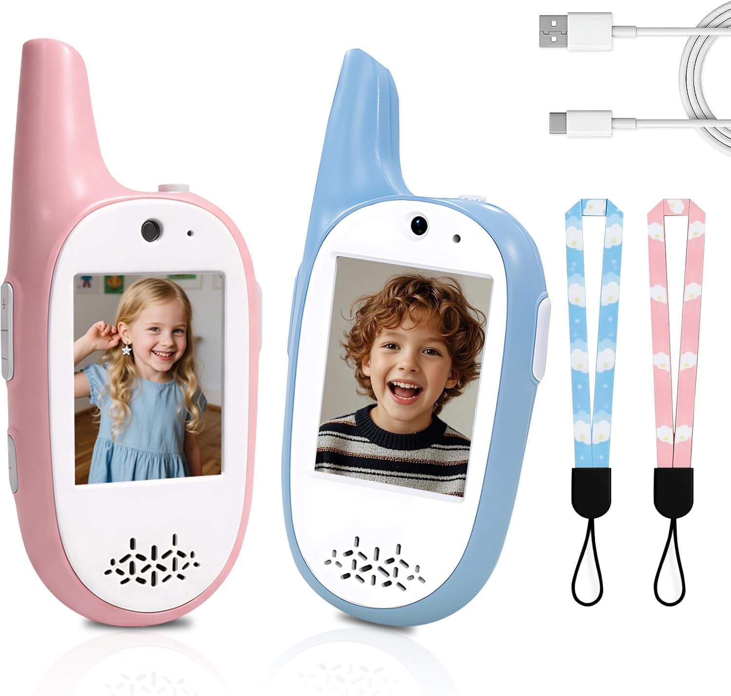 Kids Video Walkie Talkies 2 Pack,Signal of penetrates Two Walls,Rechargeable,HD Camera & 2" IPS Screen,Real-Time Video Call,3 Voice and 4 displays Changer,Toys Gifts for Boys Girls Ages 3-12