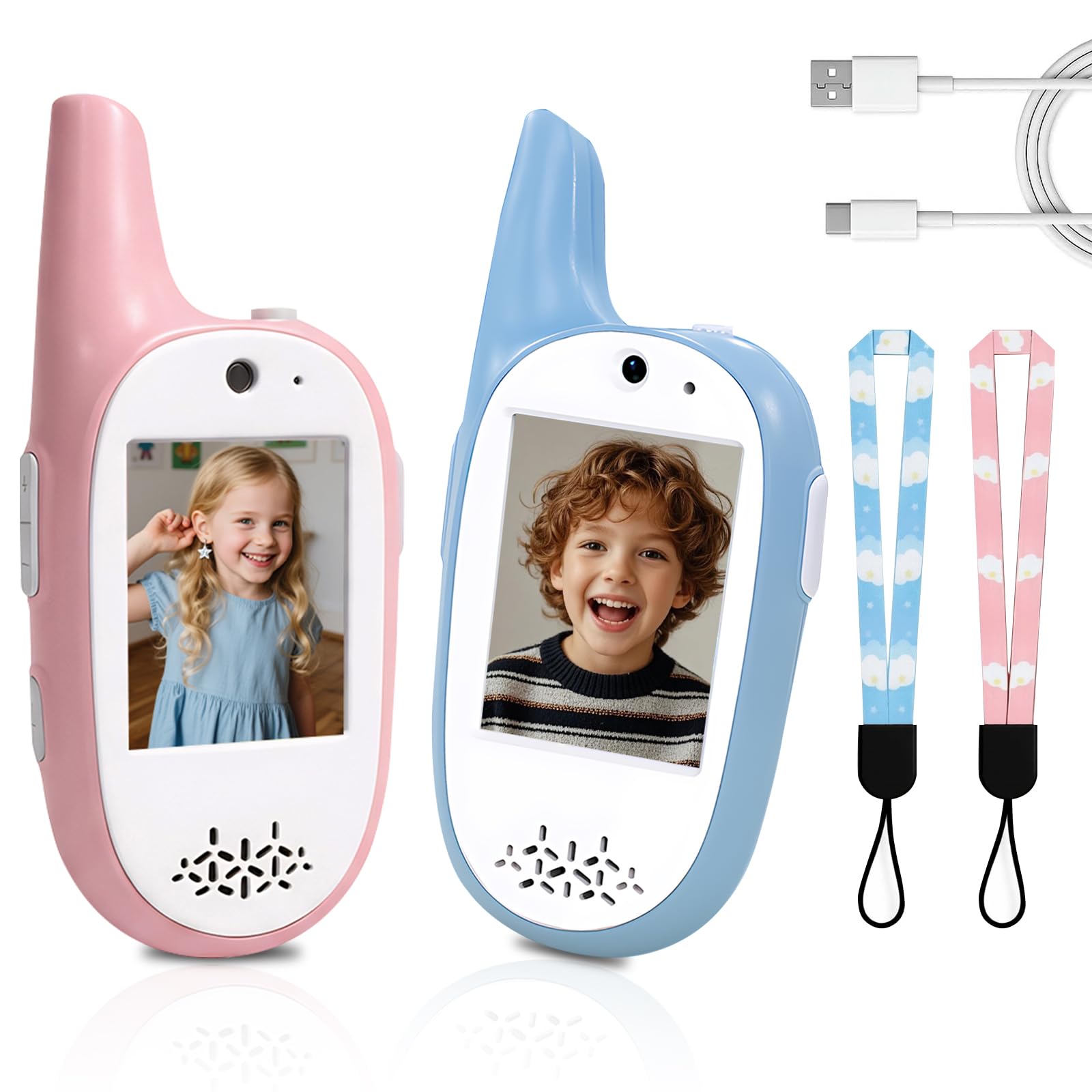 Kids Video Walkie Talkies 2 Pack,Signal of penetrates Two Walls,Rechargeable,HD Camera & 2" IPS Screen,Real-Time Video Call,3 Voice and 4 displays Changer,Toys Gifts for Boys Girls Ages 3-12
