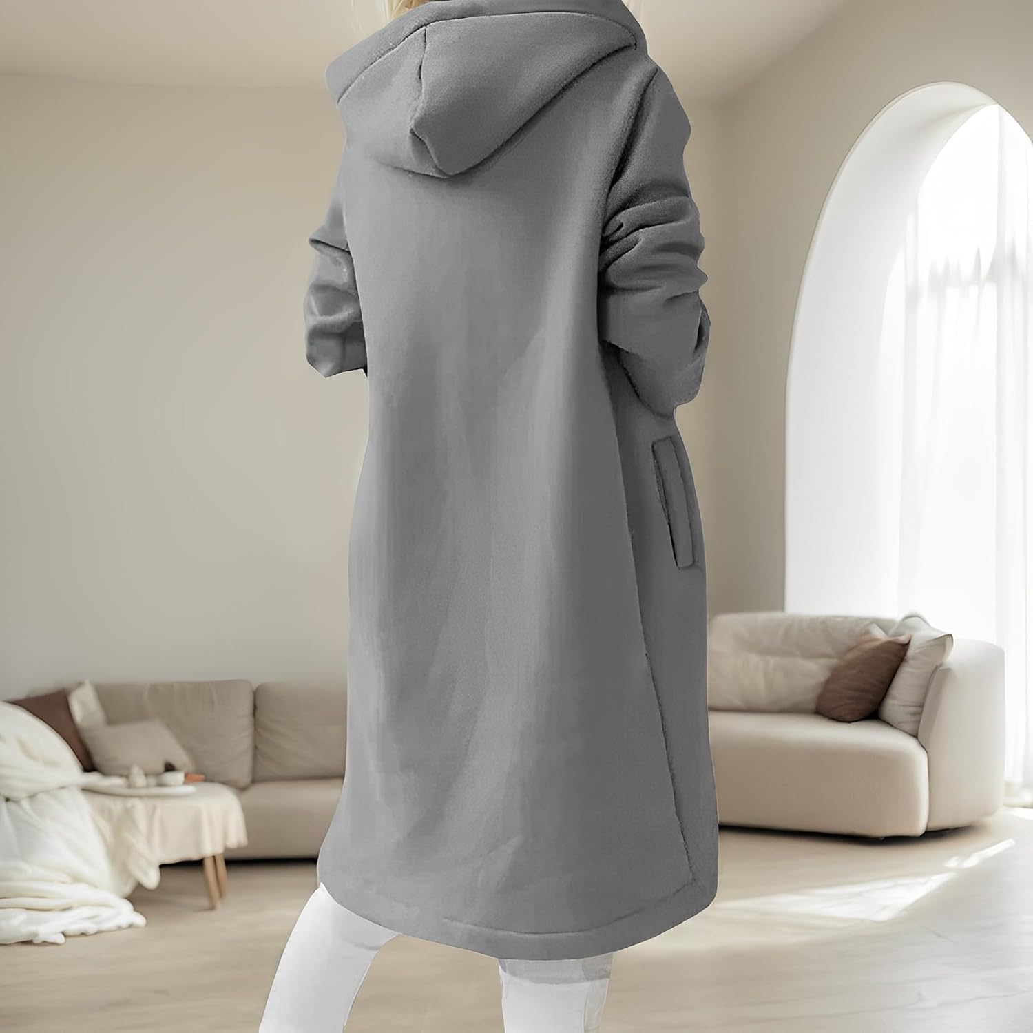 Women's Long Zip Up Oversized Hoodie Casual Loose Tunic Long Sleeve Sweatshirt Open Front Cardigan Jacket with Pockets - Image 4