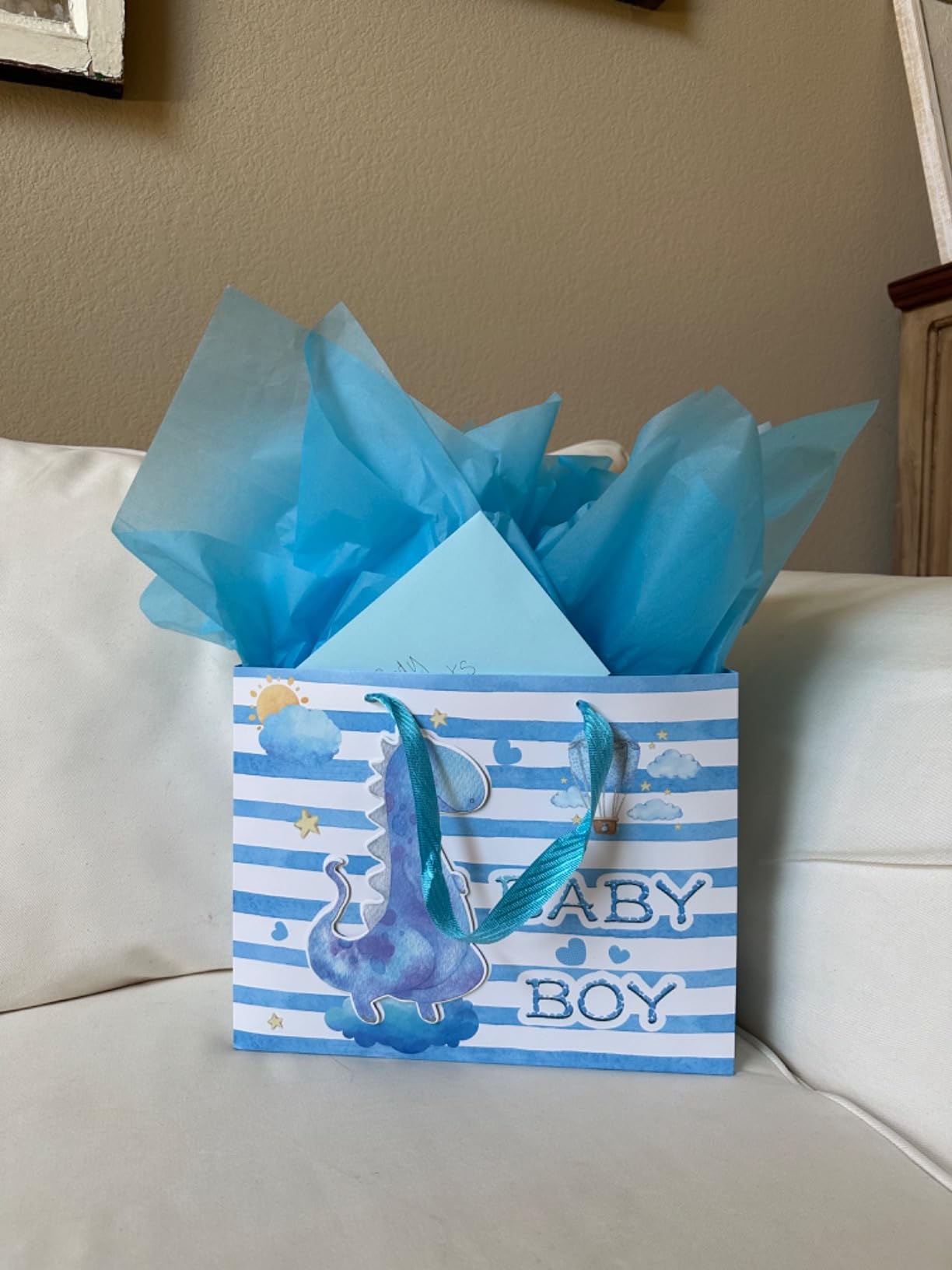 JWSCYSY 12.6" Large Baby Boy Gift Bag with Tissue Paper and