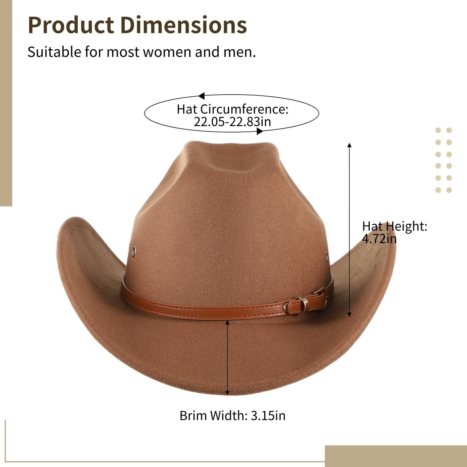 Cappello da cowboy occidentale con fibbia per cintura per donne e uomini, cappello classico stile country, tesa larga, perfetto per rodeo e attività all'aperto