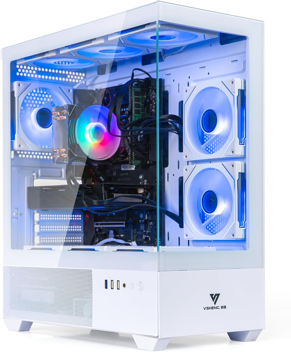 White ARGB Gaming PC Desktop Computer – Xeon E5 3.20GHz, RTX 2080 Ti 11GB, 32GB DDR4 RAM, 512GB SSD + 1TB HDD, Wi-Fi 6 & Bluetooth 5.4, 9× ARGB Fans, Windows 11, 800W PSU Gaming Tower for Gamers