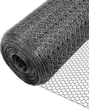 VOUNOT Chicken Wire Mesh Roll, PVC Coated Hexagonal Wire Mesh Fencing, Wire Poultry Netting, 1m x 50m, Hole Size 25mm, Grey
