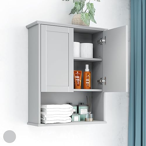 Miniatura 9 de Armarios de montaje en pared, gabinete de pared de baño, bisagra de almacenamiento de 22 x 28 pulgadas sobre inodoro y estantes ajustables, puede