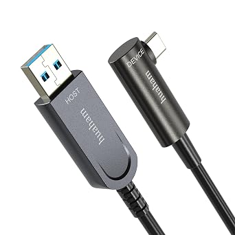 Fiber Optic USB A to USB C Cable Right Angled 33FT, 10Gbps USB 3.2 Gen2 Active Cable with German SiliconLine Chip, Ultra Slim & Long Distance for Logitech 4K Camera,VR/AR,Video Conference
