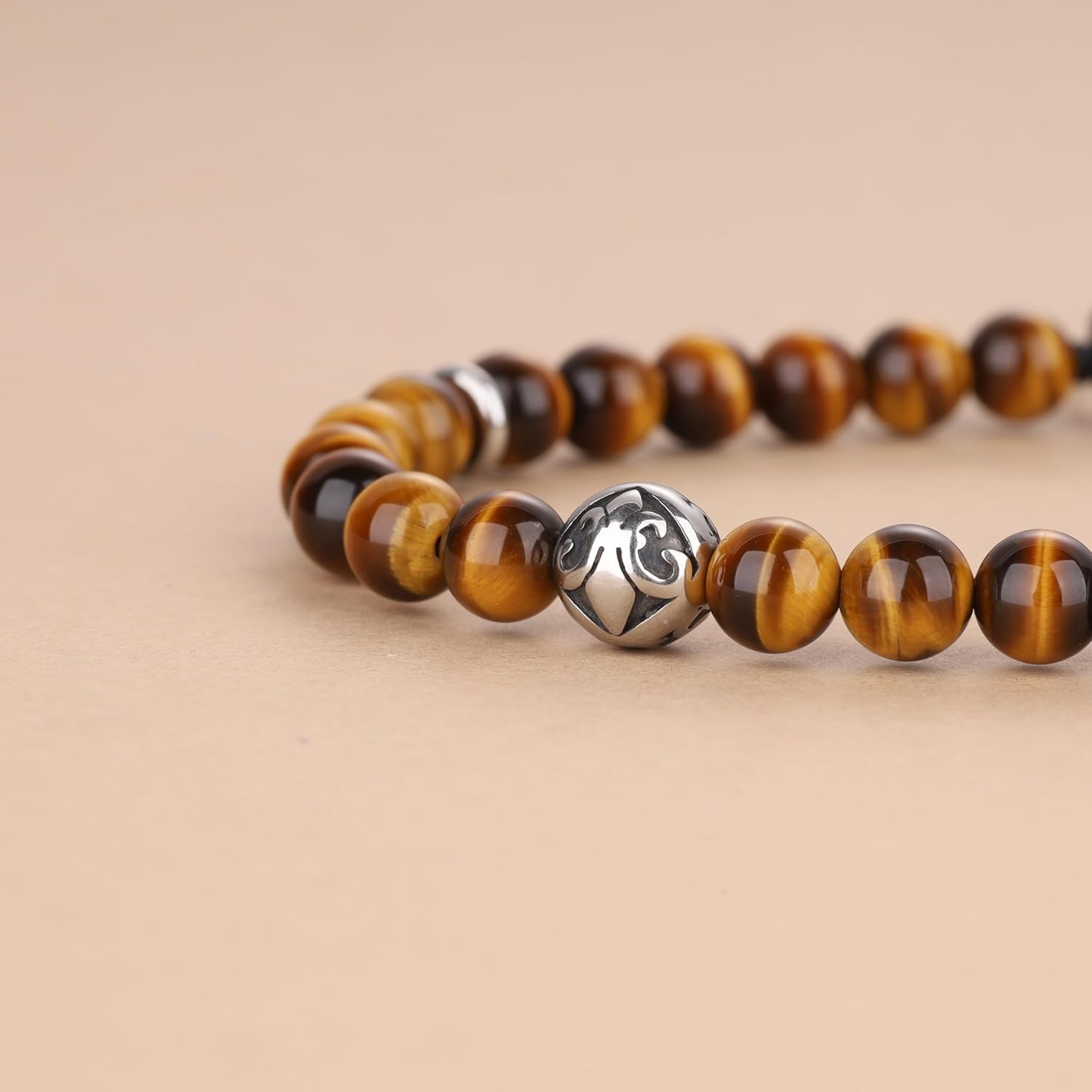 GAVU Beaded Bracelet for Men, Adjustable Crystal Bracelet for Men, 6mm Azurite/Tiger Eye/Lava - Image 4