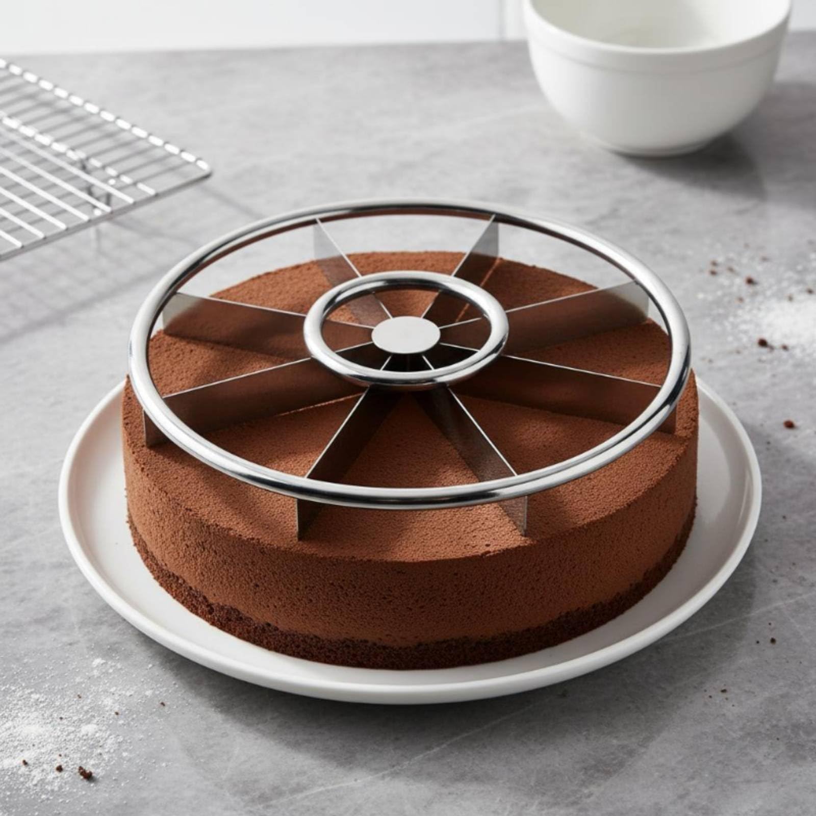 Milageto Diviseur de Gâteau Outil de Portionnage Coupe-gâteau Marqueur de Tranches Conception à Huit Parts pour Morceaux Égaux Acier Inoxydable Robuste