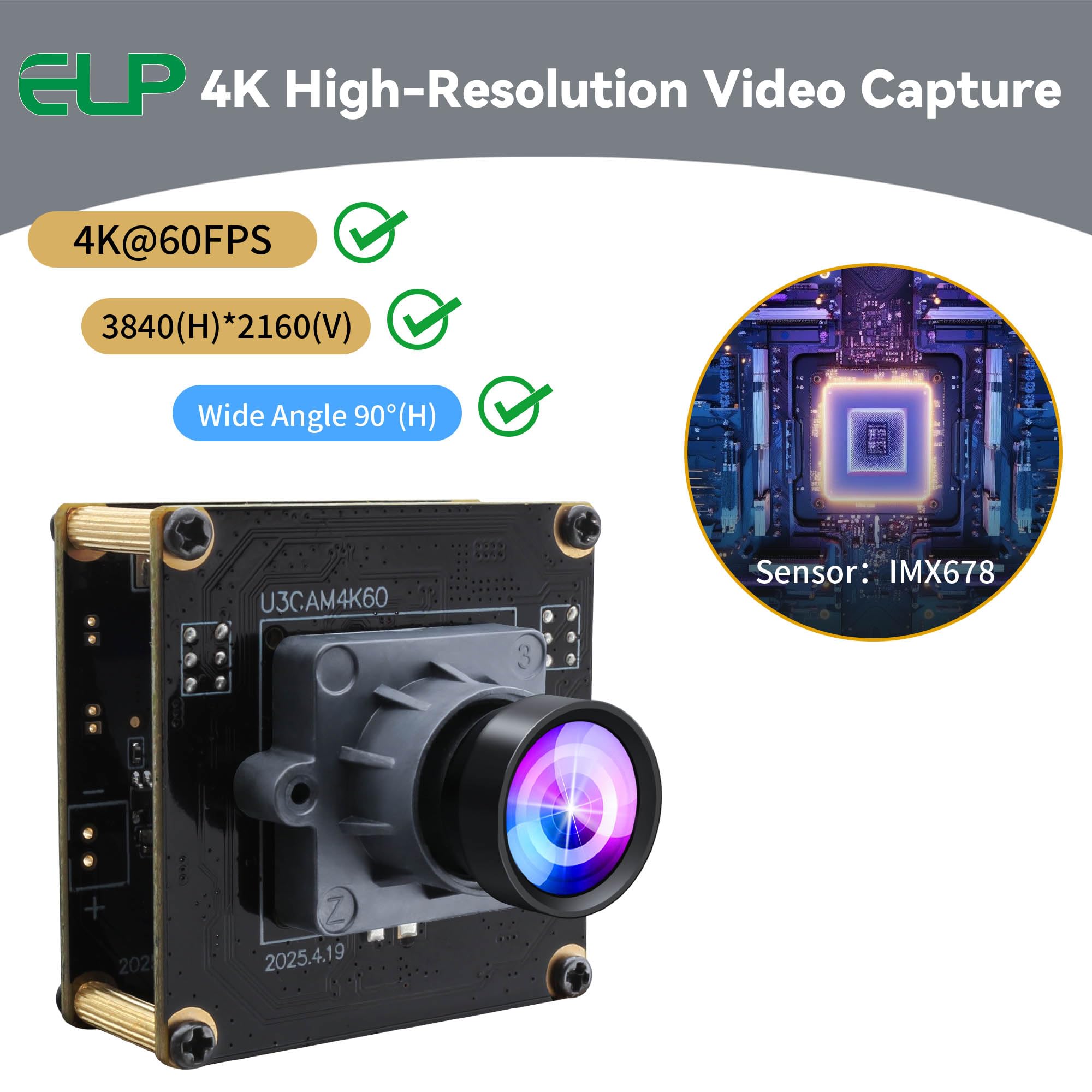 Amazon.co.jp: ELP 高速 4K 60FPS USBカメラモジュール コンピューター