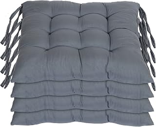 Kuber Industries Pack of 4 Chair Pad Chair Cushion Pad Chair Cushion Microfiber Square Chair Pad with Ties Soft & Comfortable Sitting Chair Seat Cushion for Office- Home (Grey)