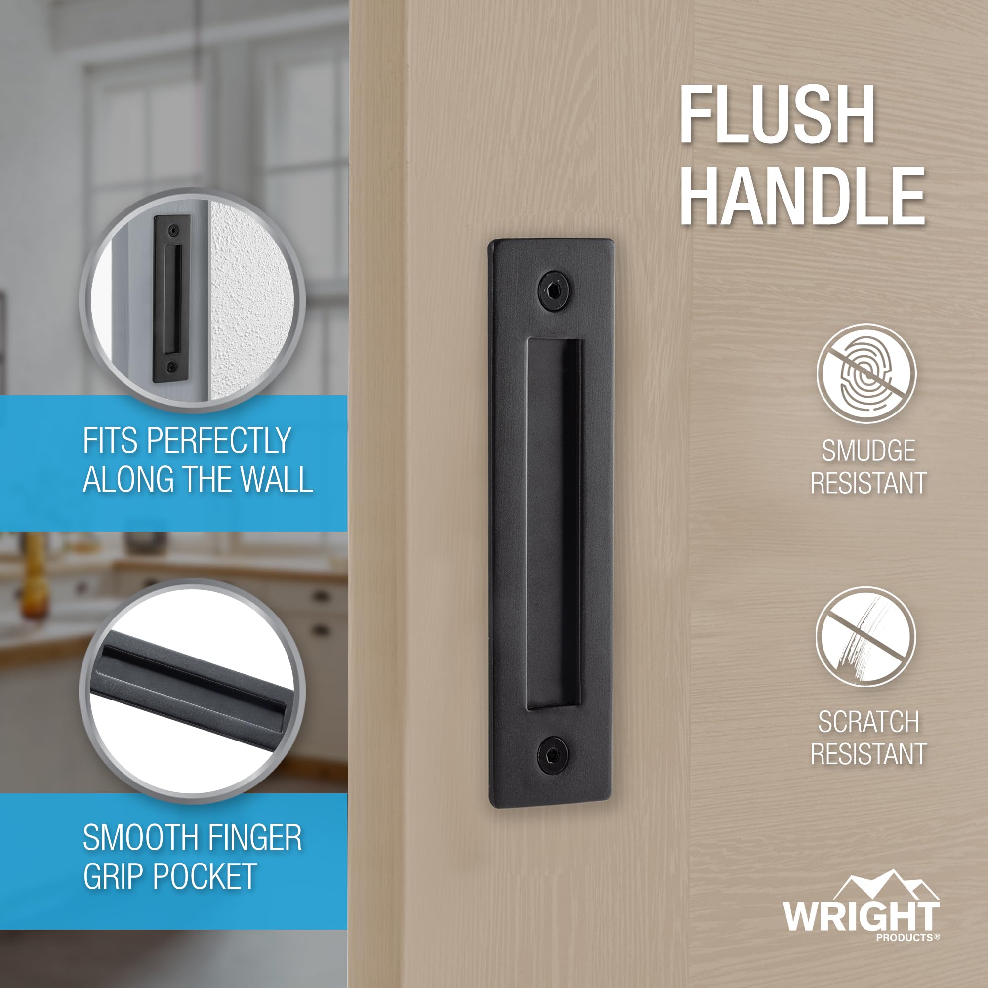Wright Products 50325070 osprzęt montażowy, czarny matowy zestaw klamek do drzwi do stodoły wewnętrznej, 4-pak - łącznie 8 sztuk