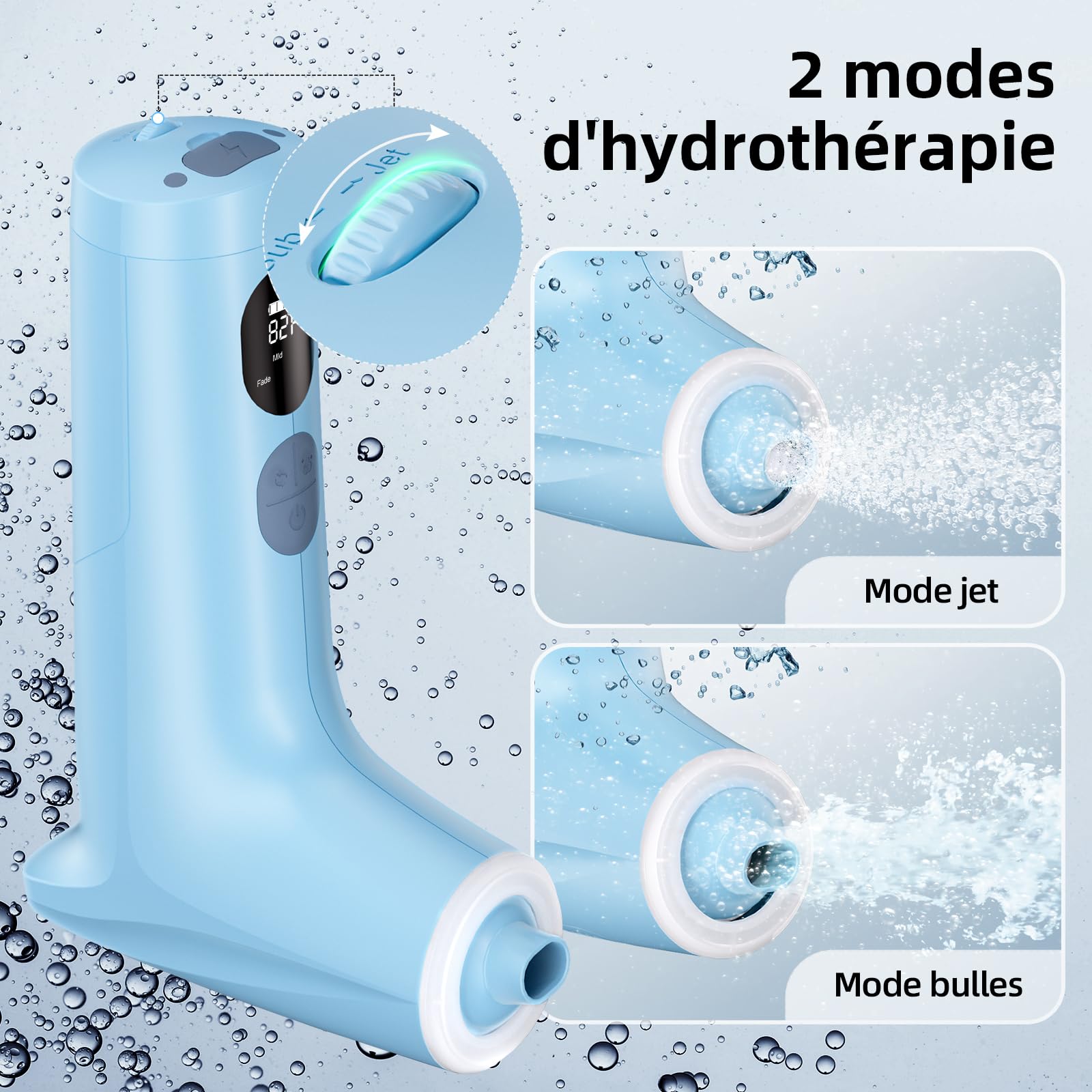 Spa de bain jet avec mode mousse, jet d'eau à 3 niveaux, 7 couleurs RVB, IP67, affichage de la température, plaisir du bain en famille à la maison