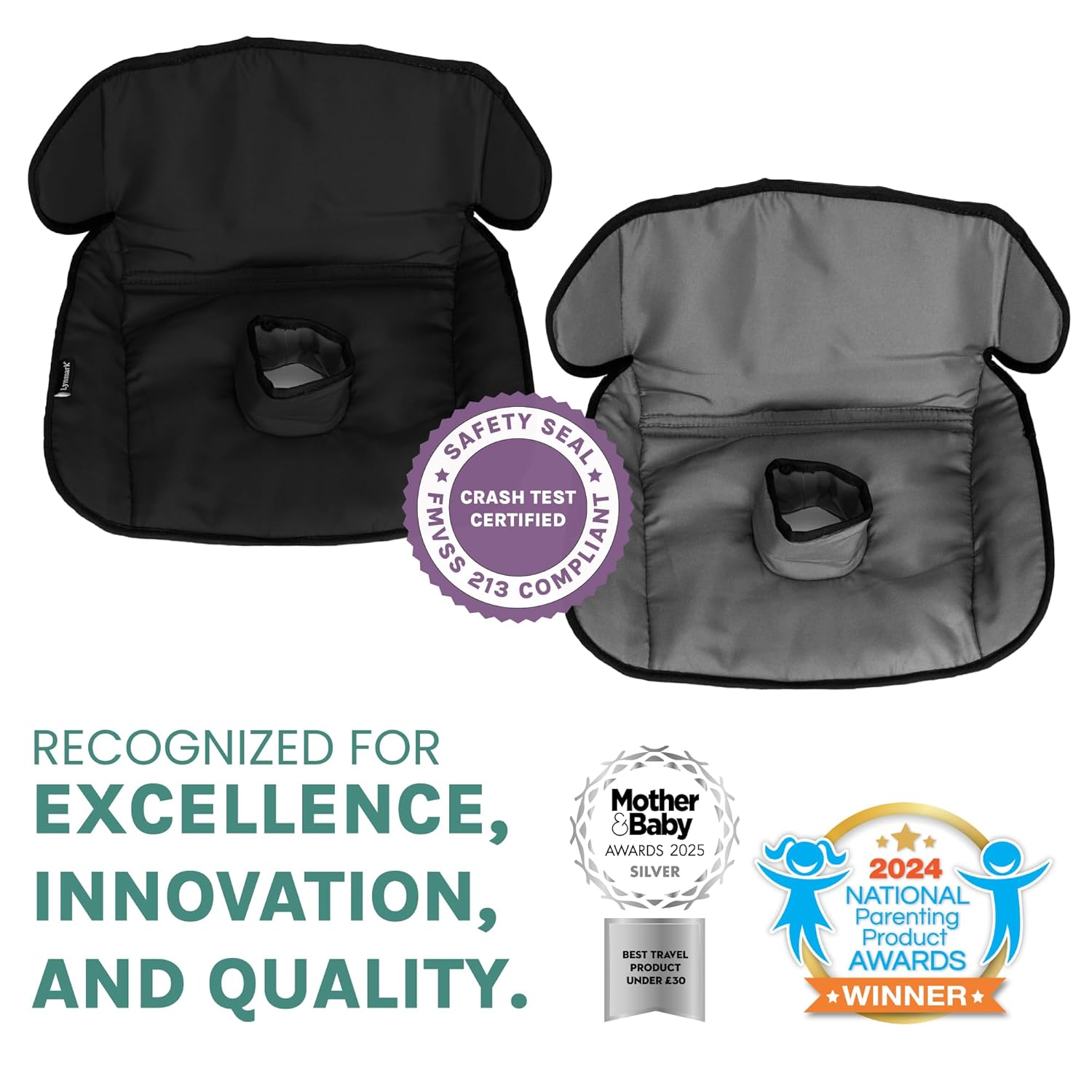 Lynmark® 2x Potty Training Car Seat Protector for Child Car Seat- Waterproof Soft Car Seat Piddle Pads for Toddlers, Baby- Travel-Friendly Washable Liner for Spills, Nappy Leak, Accident- Grey & Black