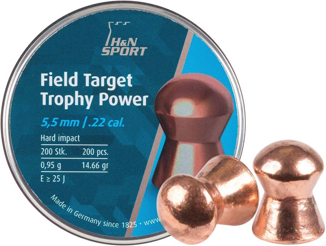 H&N Field Target Trophy Power Copper-Plated Domed Airgun Pellets .22 Caliber / 14.66 Grains (200 Count)