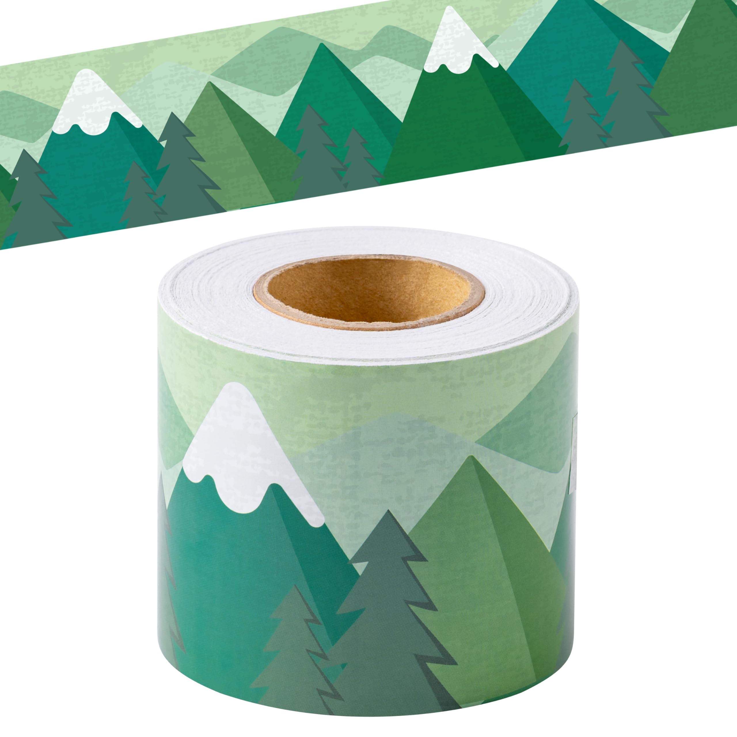 BeYumi Moving Mountains Border Trim - 65ft Back to School Green Moving Mountains Straight Rolled Border Trim Woods Pine Trees Bulletin Board Borders Classroom Office Chalkboard Decor Party Decoration
