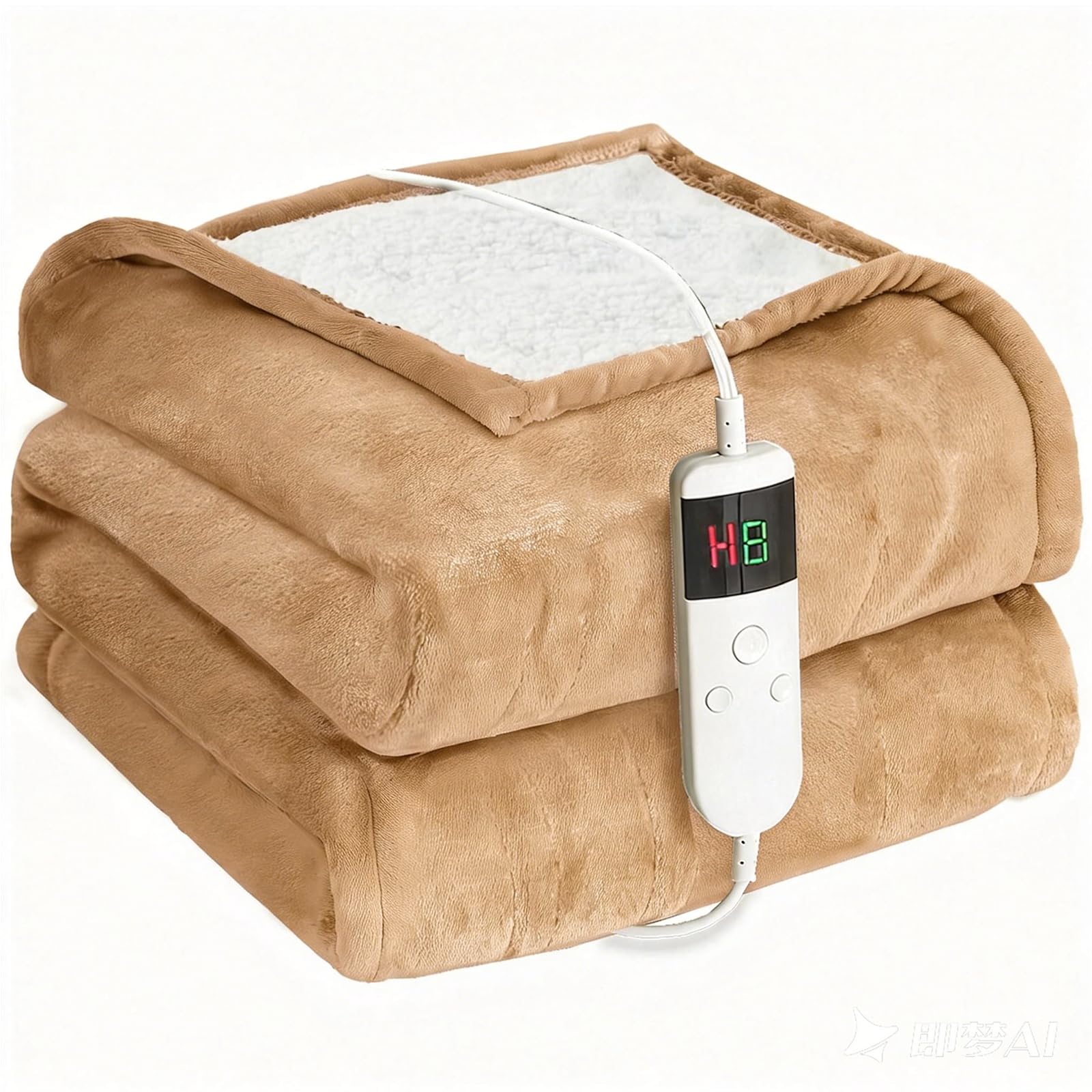 Heizdecke mit Abschaltautomatik 130x180 cm, 10 Heizstufen & 8-Stunden-Timer, Überhitzungsschutz, Maschinenwaschbar, Flanell-Wärmedecke elektrisch für Bett Sofa und Homeoffice